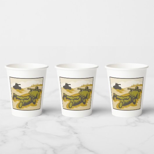 Retro Soldaat en tank Papieren Bekers