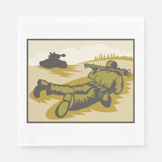 Retro Soldaat en tank Servet (Voorkant)