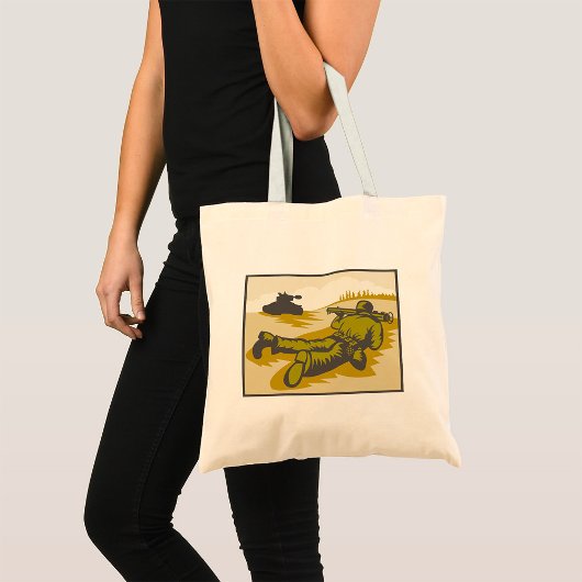 Retro Soldaat en tank Tote Bag