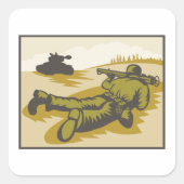 Retro Soldaat en tank Vierkante Sticker (Voorkant)