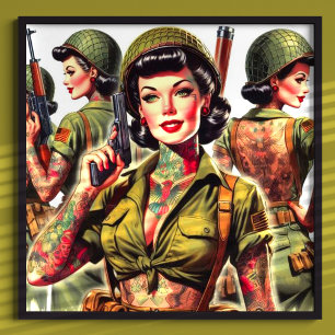Retro Soldier Meisjes Poster