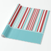 Retro Solid Aqua w / Rood, Wit, Aqua Blue Stripes Cadeaupapier (Uitgerold)