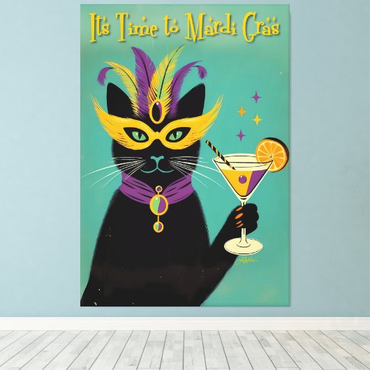 Retro Sophisticats Its Time to Mardi Gras Martini Canvas Afdruk (Insitu (Houten vloer))