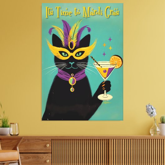 Retro Sophisticats Its Time to Mardi Gras Martini Canvas Afdruk (Insitu (Woonkamer))