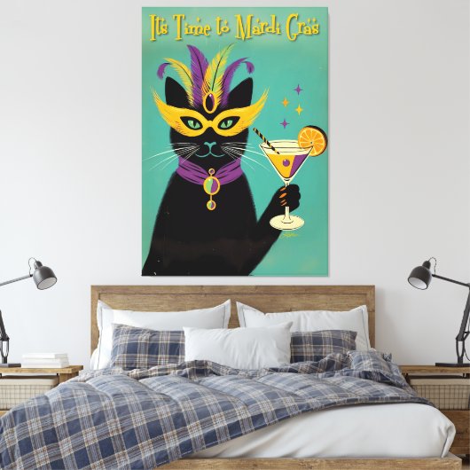Retro Sophisticats Its Time to Mardi Gras Martini Canvas Afdruk (Insitu (Slaapkamer))