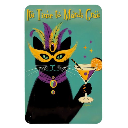 Retro Sophisticats Its Time to Mardi Gras Martini Magneet (Verticaal)