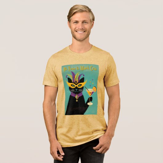 Retro Sophisticats Its Time to Mardi Gras Martini Tri-Blend Shirt (Voorkant volledig)