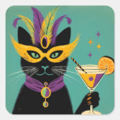 Retro Sophisticats Its Time to Mardi Gras Martini Vierkante Sticker (Voorkant)
