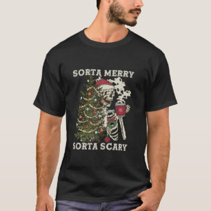 Retro Sorta Merry Sorta Scary Christmas Skeleton H T-shirt