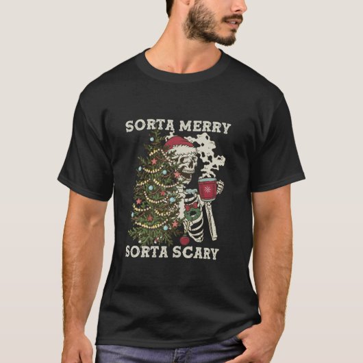 Retro Sorta Merry Sorta Scary Christmas Skeleton H T-shirt (Voorkant)