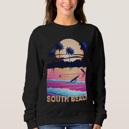 Retro South Beach Florida Souvenir Surf Trui (Voorkant)