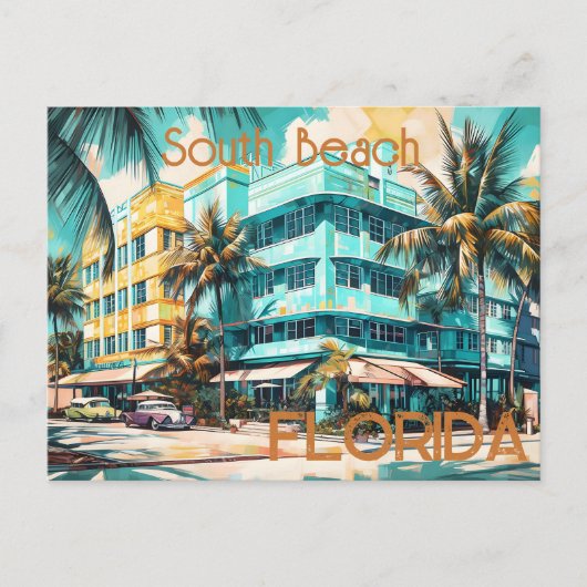 Retro South Beach Miami Florida Briefkaart (Voorkant)