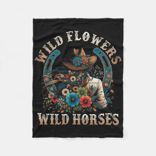 Retro Southern Sunset Cowgirl Wilde Bloemen - Wild Fleece Deken