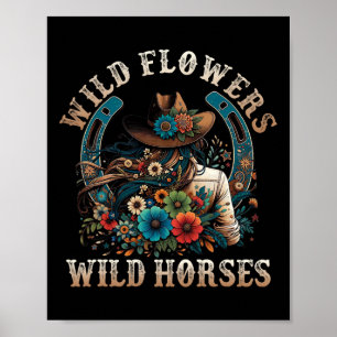 Retro Southern Sunset Cowgirl Wilde Bloemen - Wild Poster