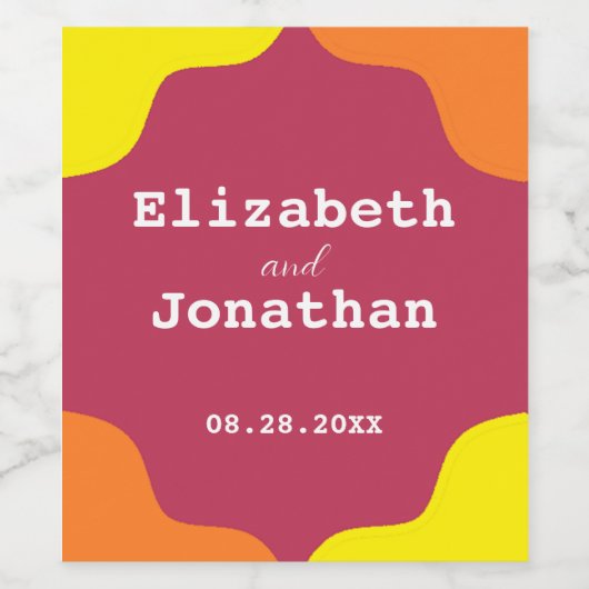 Retro Southwestern Sunrise Wedding Wijn Etiket (Enkel label)