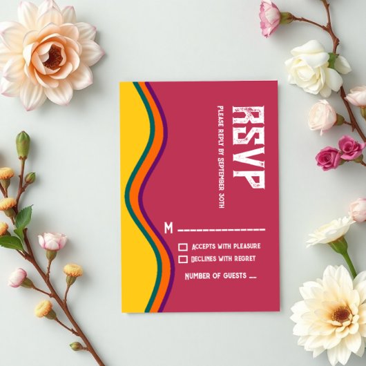 Retro Southwestern Waves Wedding RSVP Kaartje