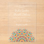 Retro Spaans Abstract Bloemen Mandala Huwelijk Acryl Uitnodigingen (Voorkant)