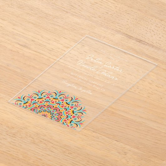 Retro Spaanse Abstracte Bloemige Mandala Bruiloft Acryl Uitnodigingen (Laagn)