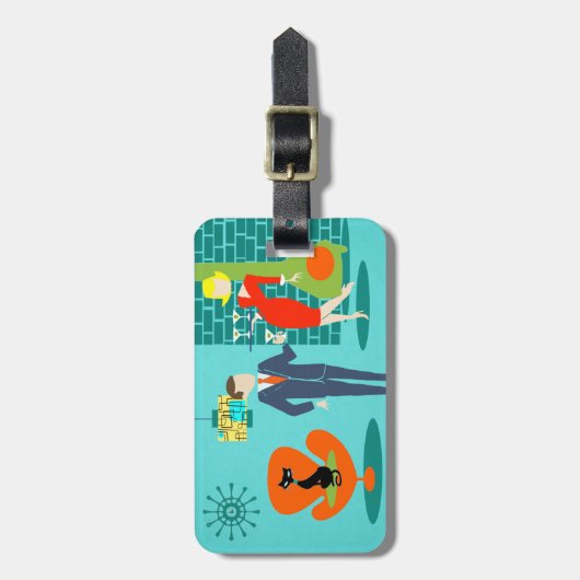 Retro Space Age Cartoon Couple Bagagelabel (Voorkant verticaal)