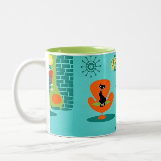 Retro Space Age Cartoon Couple Coffee Mok (Links)