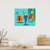 Retro Space Age Cartoon Couple Poster (Keuken)