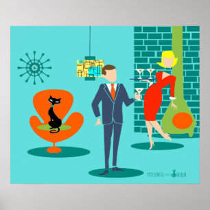 Retro Space Age Cartoon Couple Poster