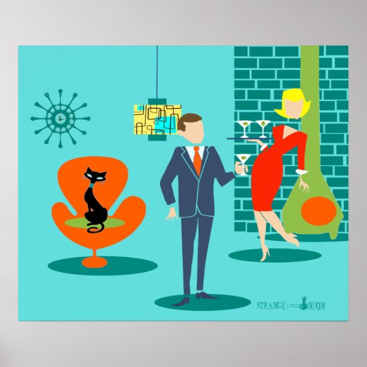 Retro Space Age Cartoon Couple Poster (Voorkant)