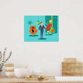 Retro Space Age Cartoon Couple Poster (Keuken)