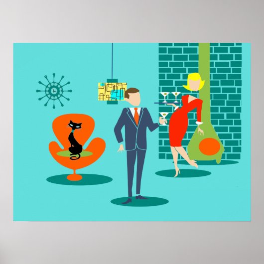 Retro Space Age Cartoon Couple Poster (Voorkant)