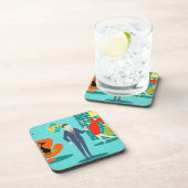 Retro Space Age Cartoon Koppel Cork Onderzetters (Rechterzijde)