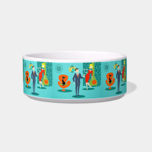 Retro Space Age Cartoon Koppel Pet Bowl Voerbakje