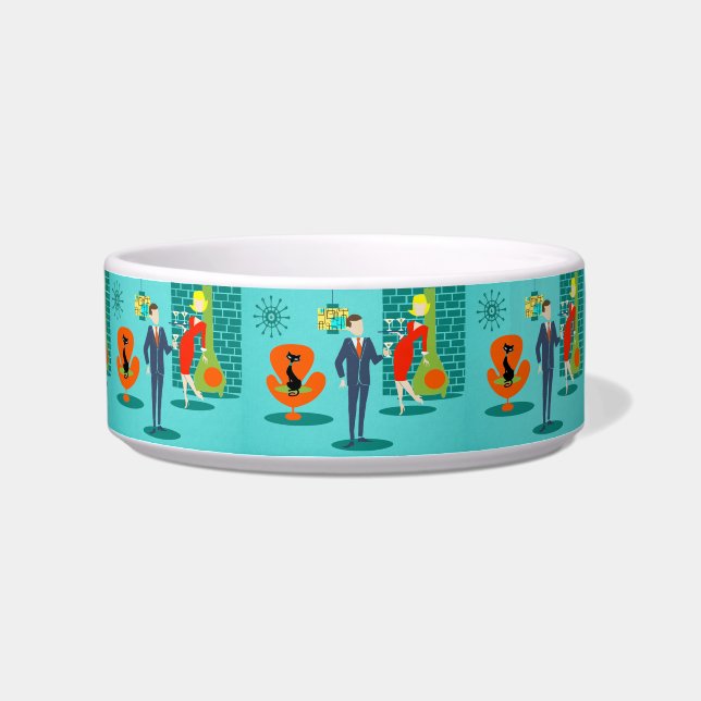 Retro Space Age Cartoon Koppel Pet Bowl Voerbakje (Links)