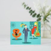 Retro Space Age Cartoon paar Briefkaart (Staand voorkant)