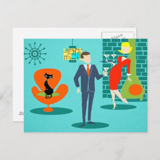 Retro Space Age Cartoon paar Briefkaart (Voorkant / Achterkant)