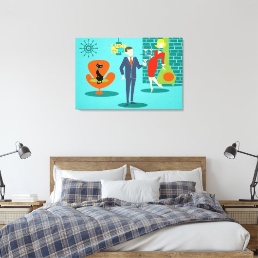 Retro Space Age Cartoon Paar Canvas Print (Insitu (Slaapkamer))