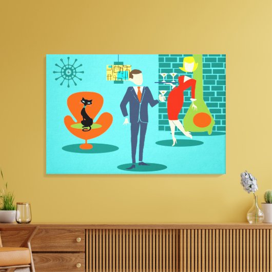 Retro Space Age Cartoon Paar Canvas Print (Insitu (Woonkamer))