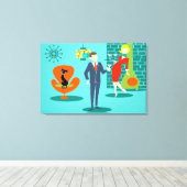 Retro Space Age Cartoon Paar Canvas Print (Insitu (Houten vloer))