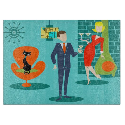 Retro Space Age Cartoon Snijplank (Voorkant)