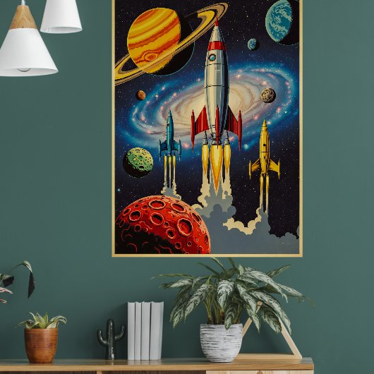 Retro Space Age Exploration Poster met futuristisc (Woonkamer 1)