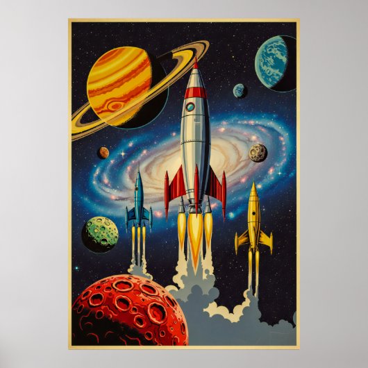Retro Space Age Exploration Poster met futuristisc (Voorkant)