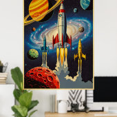 Retro Space Age Exploration Poster met futuristisc (Thuiskantoor)
