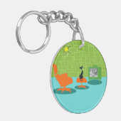 Retro Space Age Kat Acrylische Sleutelhanger (Voorkant Links)