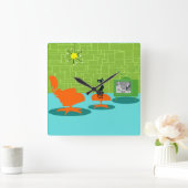 Retro Space Age Kat Acrylwand Vierkante Klok (Huis)