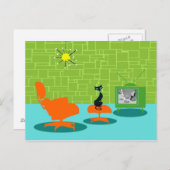 Retro Space Age Kat Briefkaart (Voorkant / Achterkant)