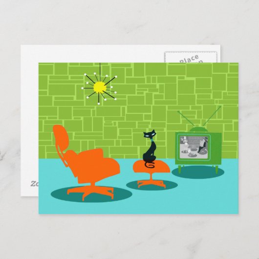 Retro Space Age Kat Briefkaart (Voorkant / Achterkant)