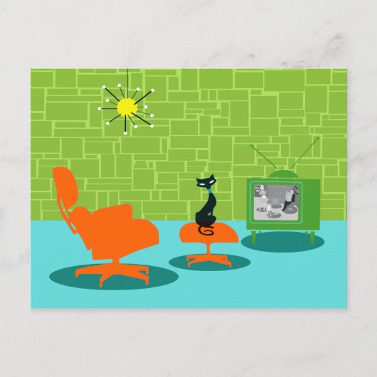 Retro Space Age Kat Briefkaart (Voorkant)