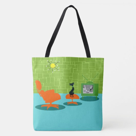 Retro Space Age Kat Canvas tas (Voorkant)