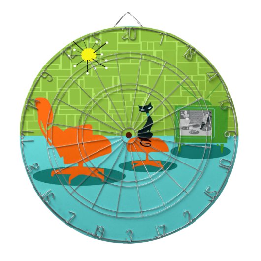 Retro Space Age Kat Dart Board Dartbord (Voorkant)