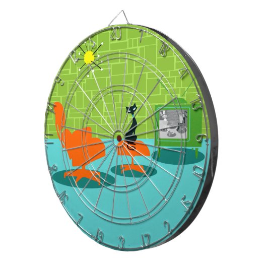 Retro Space Age Kat Dart Board Dartbord (Voorkant Rechts)