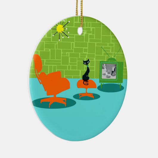 Retro Space Age Kat kerstversiering Keramisch Ornament (Rechts)